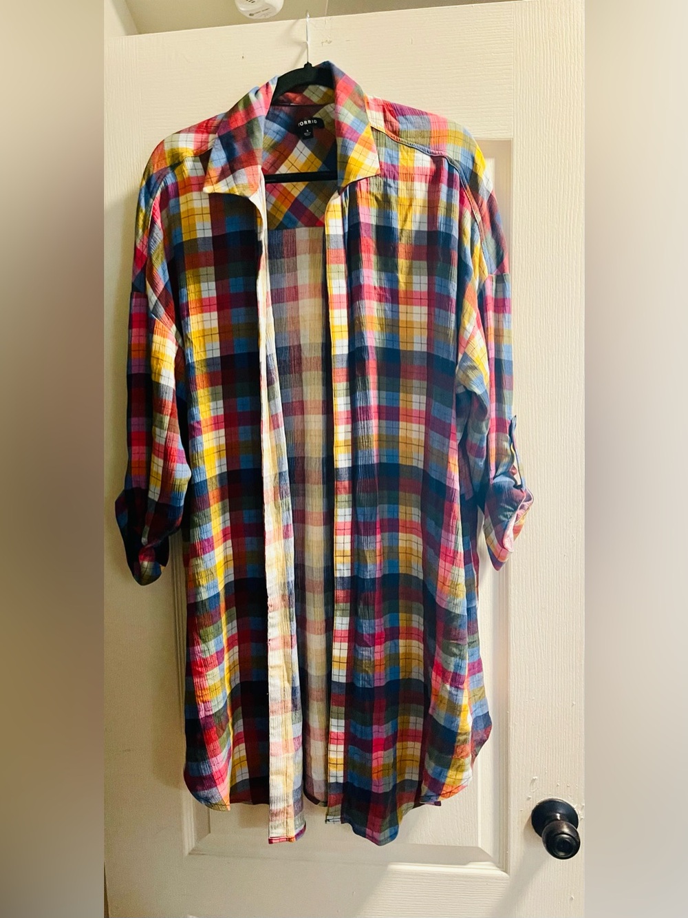 Torrid Multi-Color Plaid Gauze Open Front Kimono Tunic - Plus Size 1 /1X